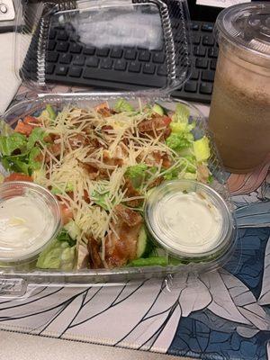 Coconut mocha and Cobb salad