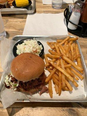 Regular Pulled Chicken Sandwich Plate w/ Coleslaw and French Fries