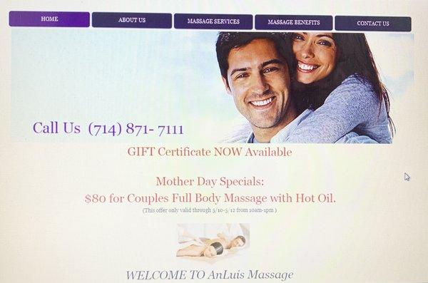 ​
 Mother Day Specials:
 
  $80 for Couples Full Body Massage with Hot Oil.
 
 (This offer only valid through 5/10