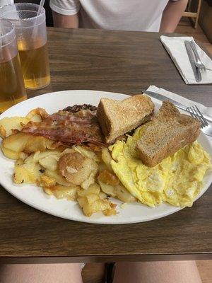 Home fries 222 (2 eggs your way, 2 bacon, 2 sausage, 2 toast)