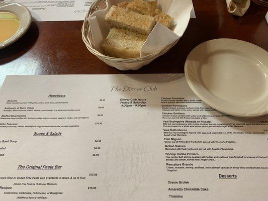 Menu and bread