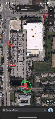 Glades Blvd will allow a left hand turn. All the others are right turn only.