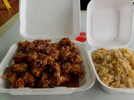 Sesame chicken with fried rice