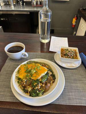 Mushroom grits (with added egg and cheddar), black-eyed peas, and more STRONG Americano!