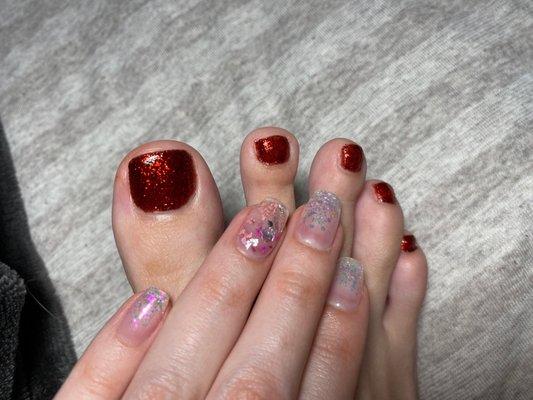 Pedicure and acrylic nails