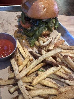 Delicious Poblano Dbl Smash Burger  (delicious and hearty)