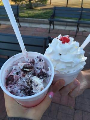 Oreo/raspberry tornado and hot fudge sundae!