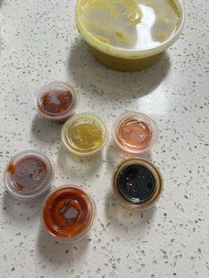 Lots of sauces which I asked for hot sauce so I was happy about that