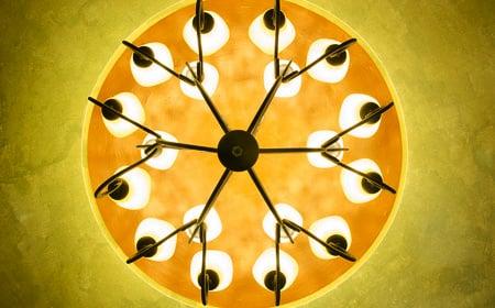 The chandelier & domed ceiling in our reception area