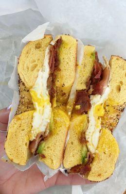 Bacon, egg and cheese with avocado