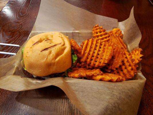 Veggie Burger and sweet potato fries