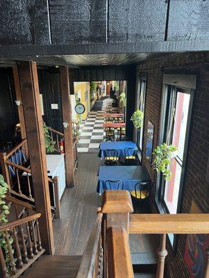 Upstairs eating area looking down