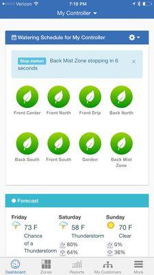 Dashboard for my irrigation app on my phone.
