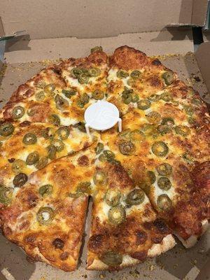 Double green olive n extra cheese pizza for my son - He said it was delicious !!!