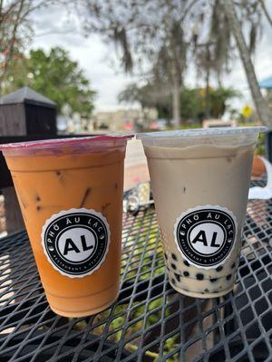 Thai tea and vanilla chai with boba