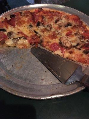 Pepperoni and mushroom pizza