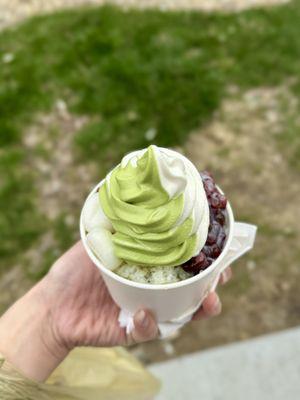 Matcha Azuki Ice w/ Soft Serve and mochi