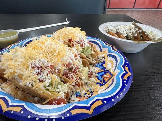 Fried chicken tacos. & chilaquiles