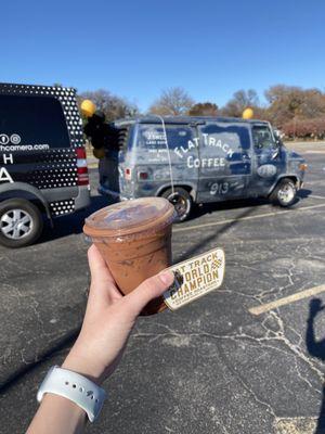 The van! And my cold brew with oat milk and mocha syrup