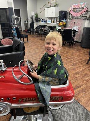 Barber 'Chair' for child to sit in while getting hair cut. Cute fire truck style.