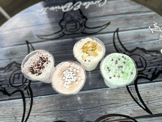 Holiday cyclone flavors. Candy Cane Crunch, Frozen Hot Chocolate, Christmas Magic, The Grinch.