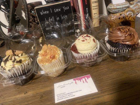 From left to right - chocolate cone , strawberry shortcake , red velvet and the BEST and last was Turtle !