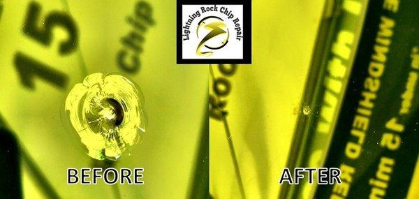 before and after, Lightning Rock Chip Repair, Windshield repair, crack repair, windscreen repair, auto glass repair certified tech