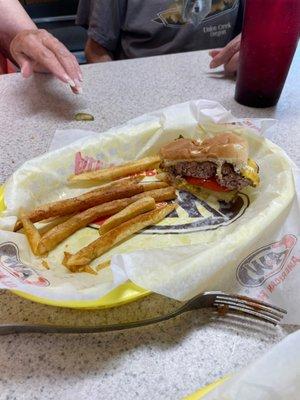 Cheeseburger with the works and homemade fries