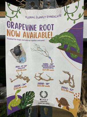 Reptile safe grapevine roots.