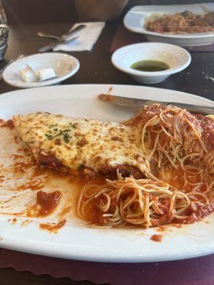 Half eaten veal Parmesan, sorry I forgot to take the picture! So good!