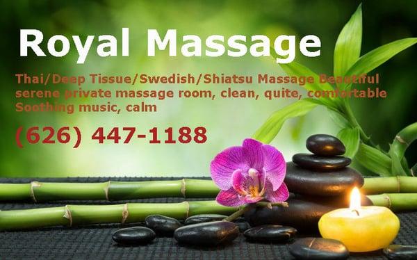 Royal Massage Spa in Arcadia. Whatever your place of pick-up, home, the office, hotel or the public transit station, we will pick you up.