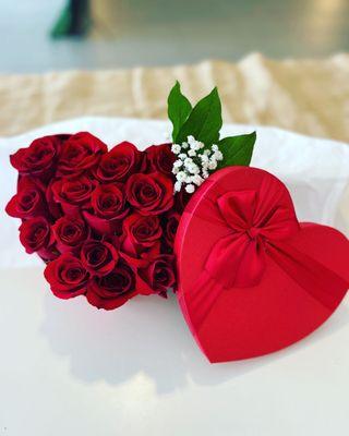 two-dozen roses in heart shape box