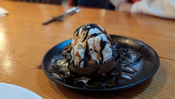 Chocolate chip cookie pie. Very good, not too chocolatey