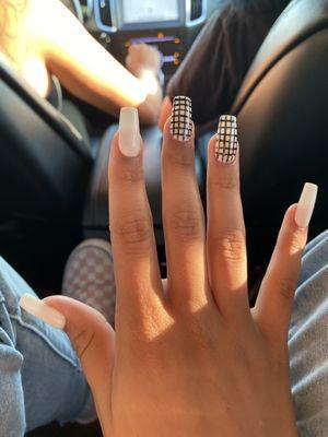 white nails with square design