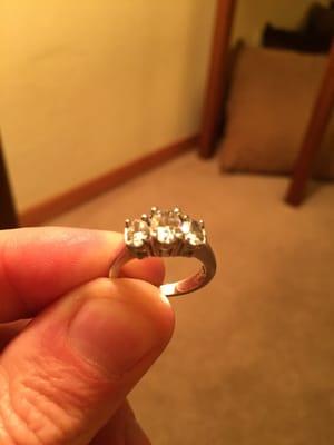 My wife's beautiful three stone diamond ring from Thigpen Jewelers.