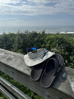 Sandals, bucket hat, croakies