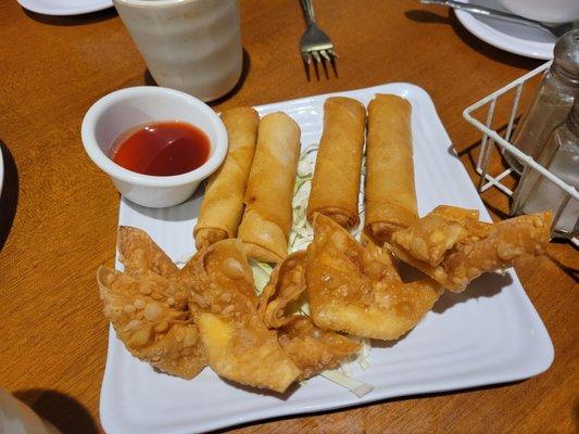 Egg rolls, crunchy wonton,  sweet and sour sauce.