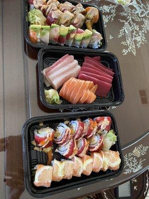 Generous Sashimi pieces. 49er Roll. dragon Roll, Salmon Lover Roll.