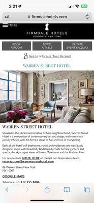 Guest room at the Warren Street Hotel (from its website)