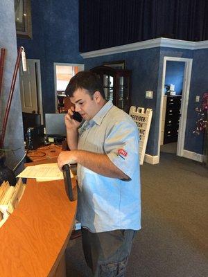 Our technician of the month, Constantine, hard at work setting up a customer service call.