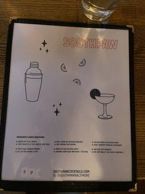 front of menu