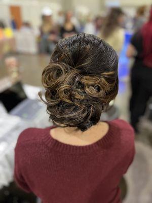 Wedding hair done live at the RI bridal show and wedding expo