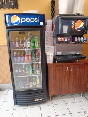 Beverage cooler & soda fountain.