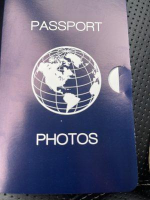 Booklet containing 2 correctly sized passport photos.