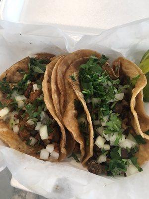 Left - Al pastor taco (pork)   Right - Asada taco (beef) Delicious tacos, will definitely be back!