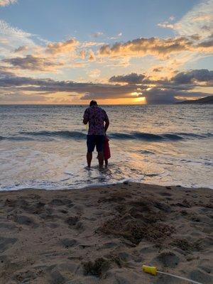 Sunset at the beach right behind the condo. We saw sea turtles!