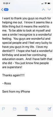 A satisfied patient.  Our goal it is to provide quality dental care to all our patient.