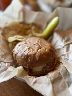 Corned beef and roast beef with cheddar and provolone on their homemade heritage roll.