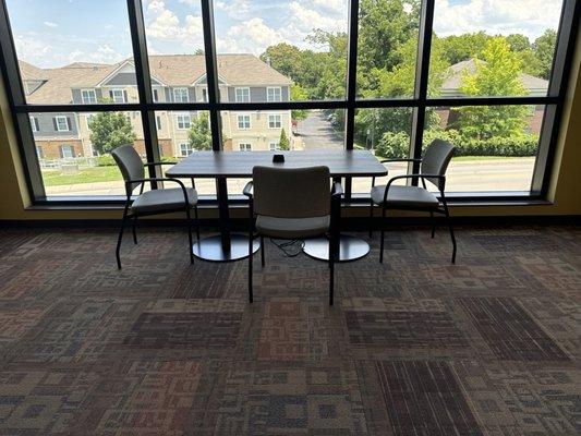 Table along windows on second floor