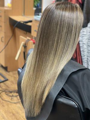 Medium gold blond balayage  Done by Jessica